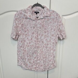 Express Men’s Short-Sleeve Floral Button-Down Shirt - Light Pink & White